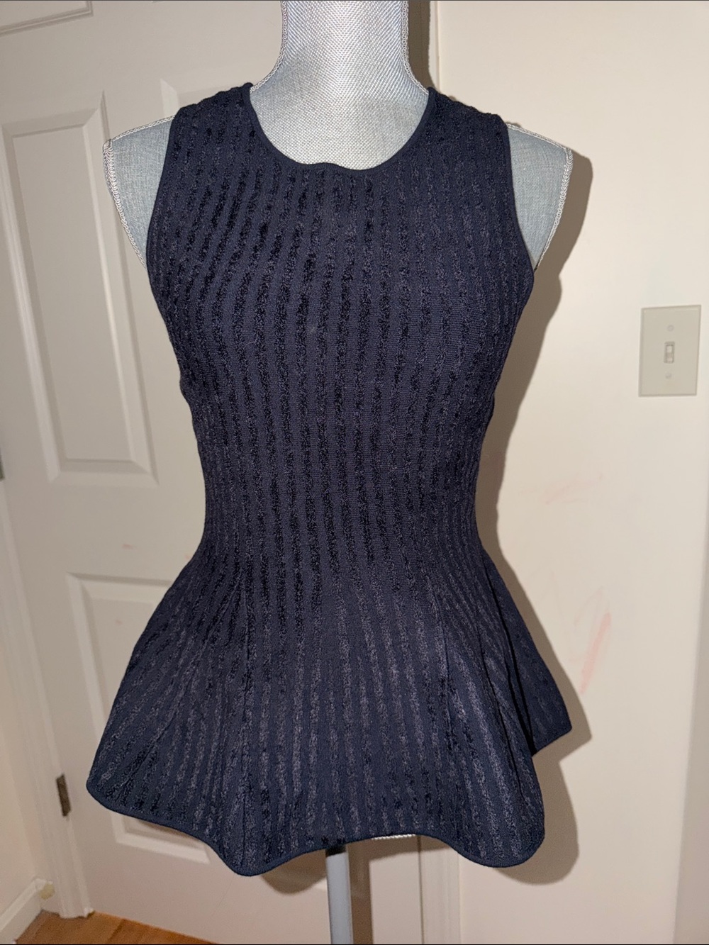 Ann Taylor Navy Textured Peplum Sleeveless Top